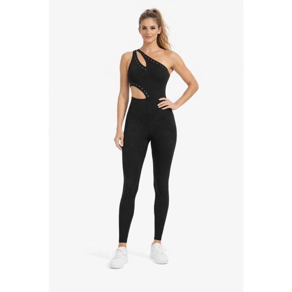 GIGI C Black One-Shoulder Cutout Jumpsuit with trim